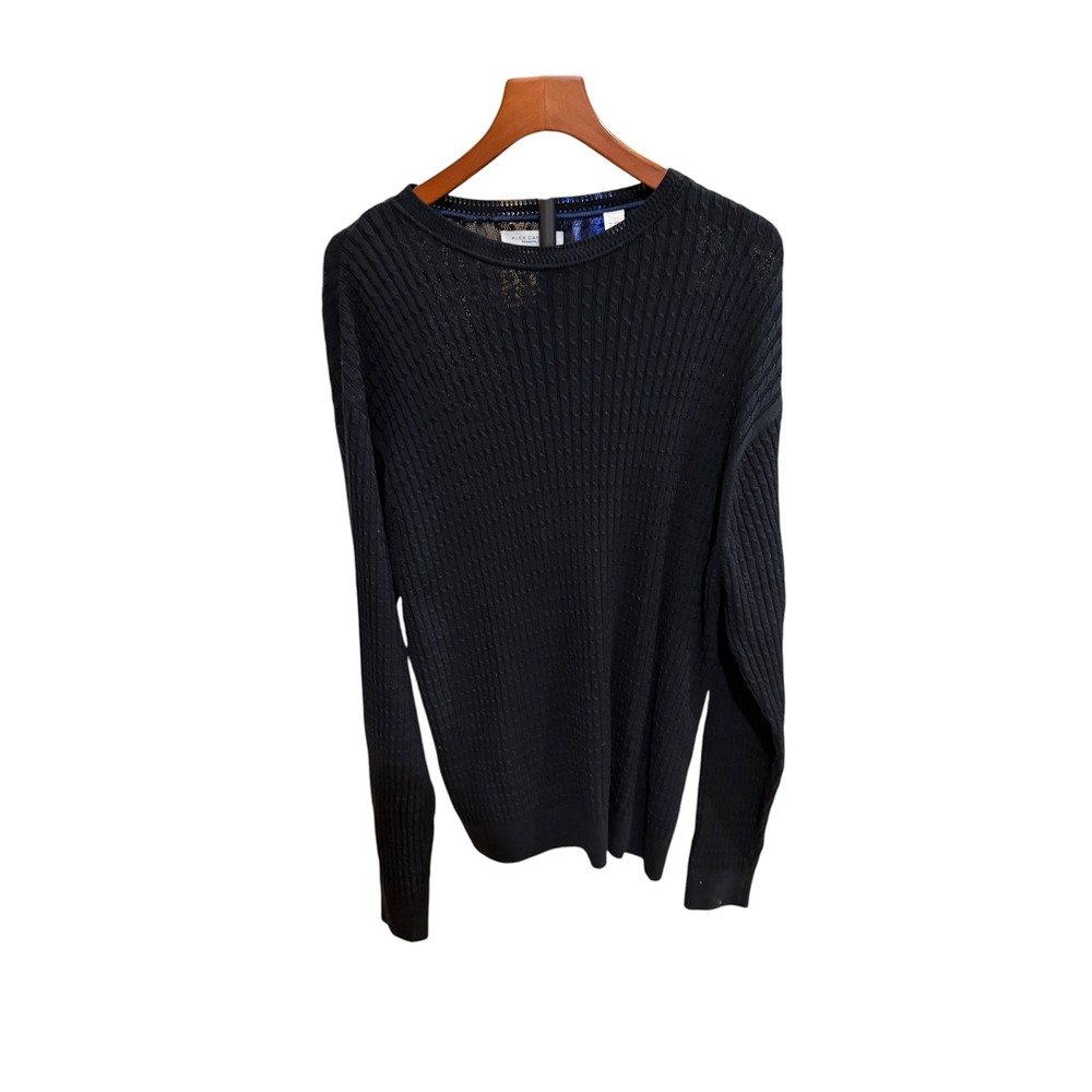 Alex Cannon Mens Deep Blue Textured Cable Knit Cotton Crew Neck Sweater dadcore